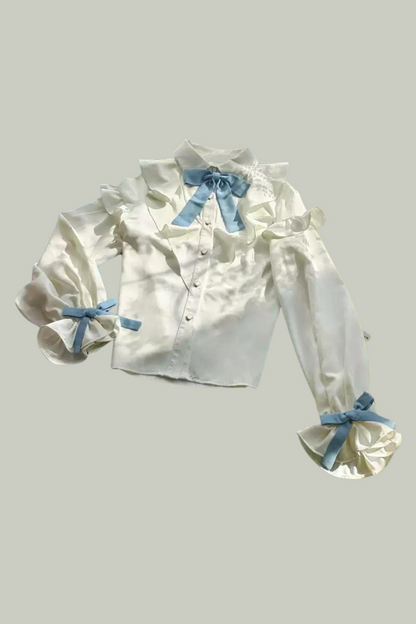 [Reservation product] Girly Frill Ribbon Shirt + Layered Skirt