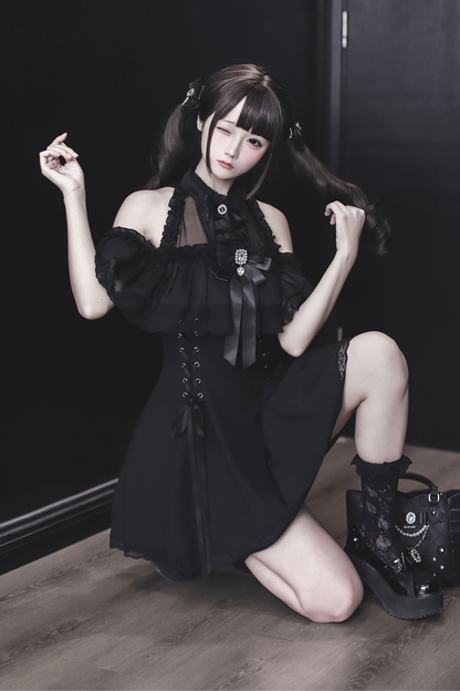 【3月15日予約締切】ダークゴシックシフォンドレス+リボン