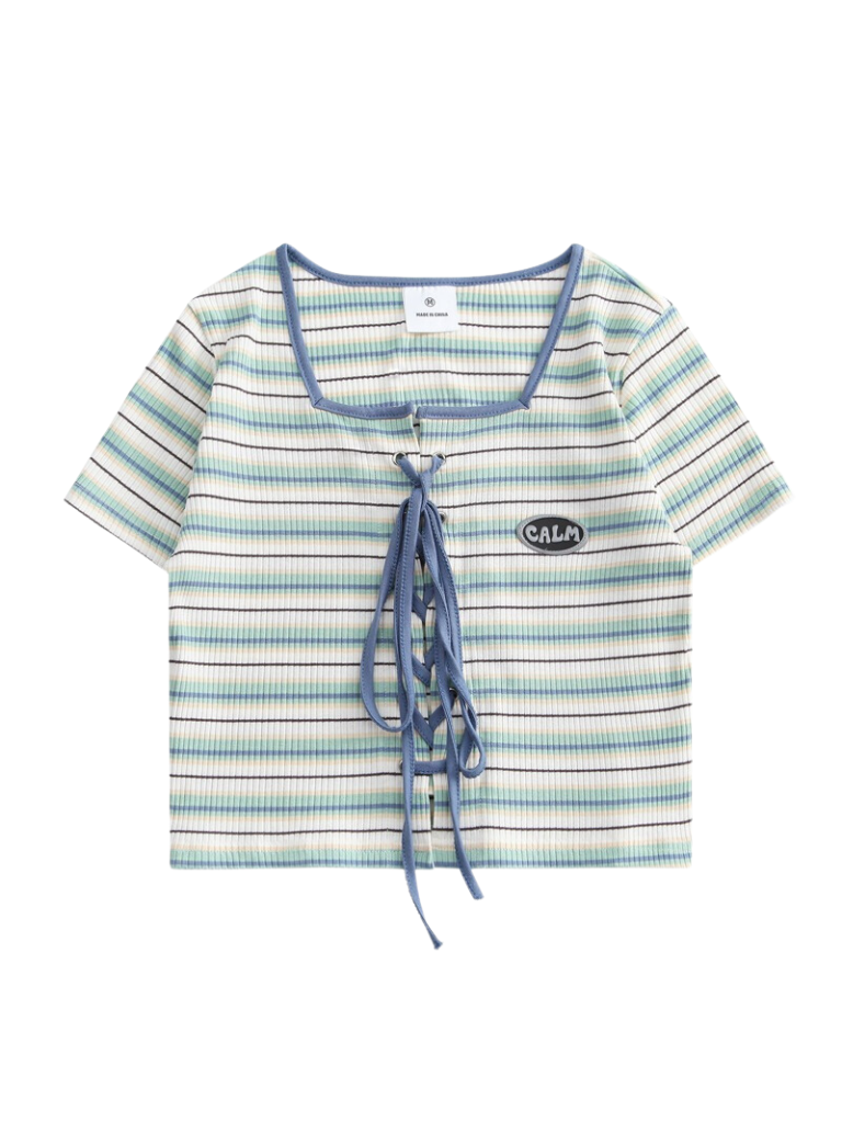 Korean Style Striped Stitch Strap T-Shirt