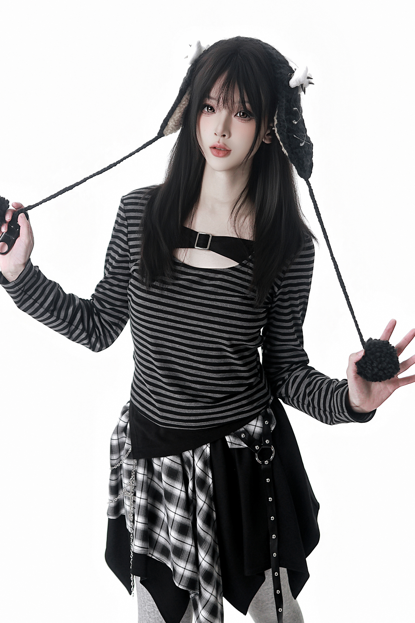 ファーボールファーフードジャケット+トップス+スカート