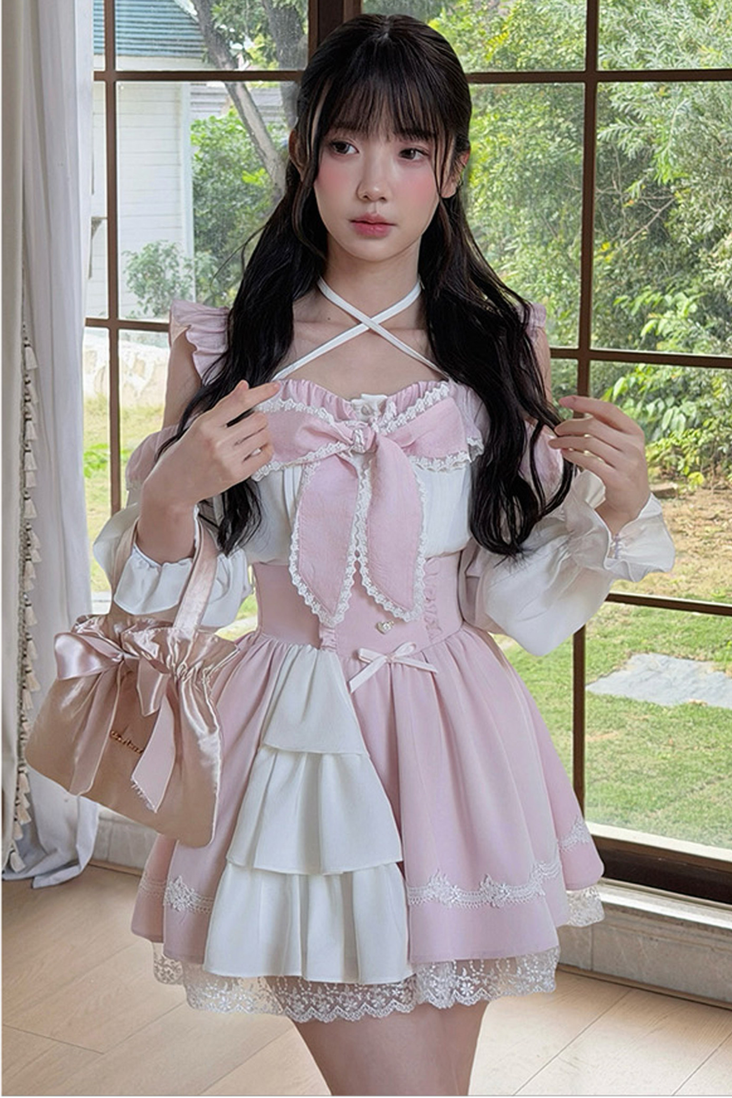 スイートガーリーフショルダートップス+スカート