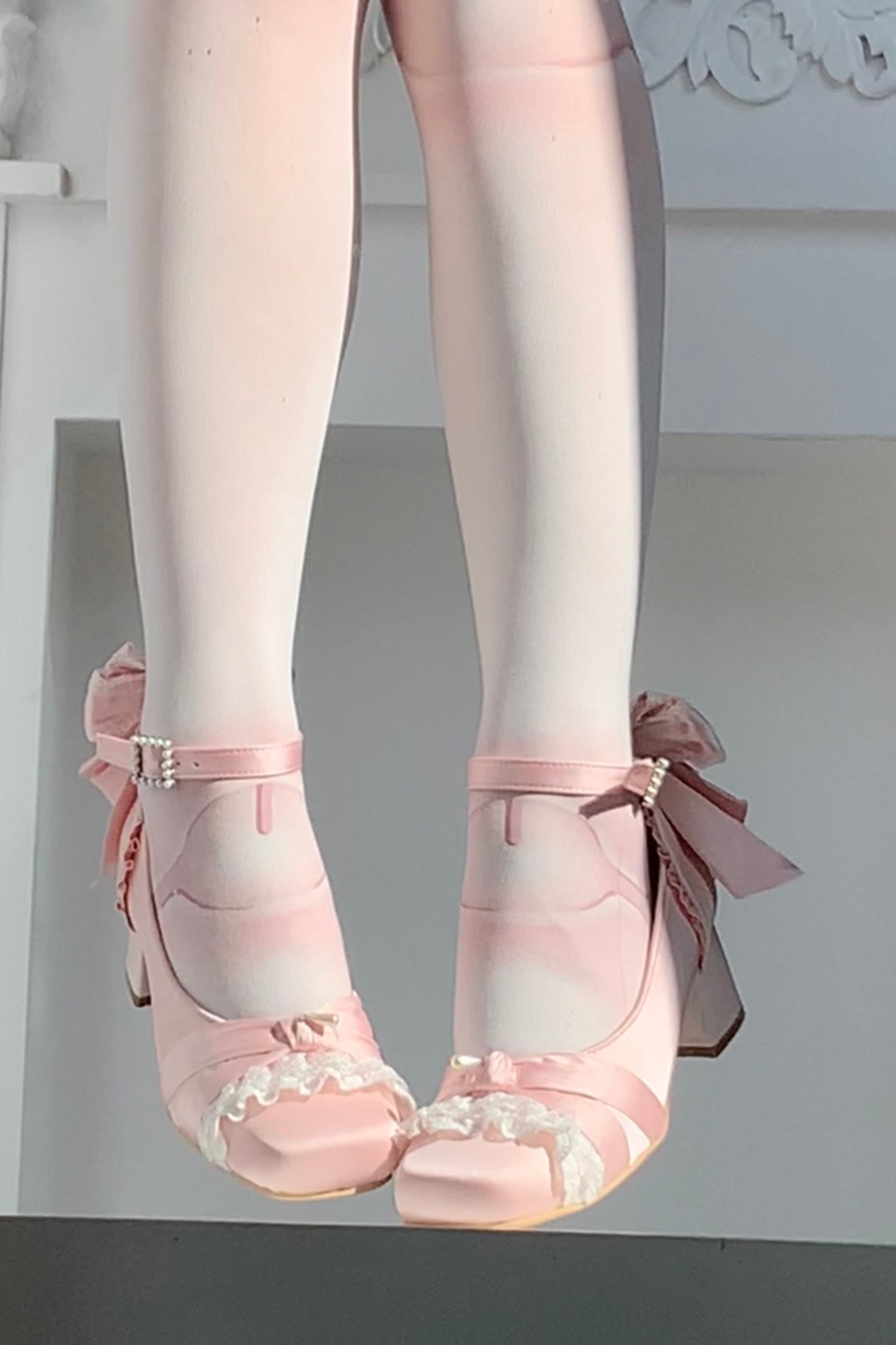 レースアップスクエアトウバレエヒール