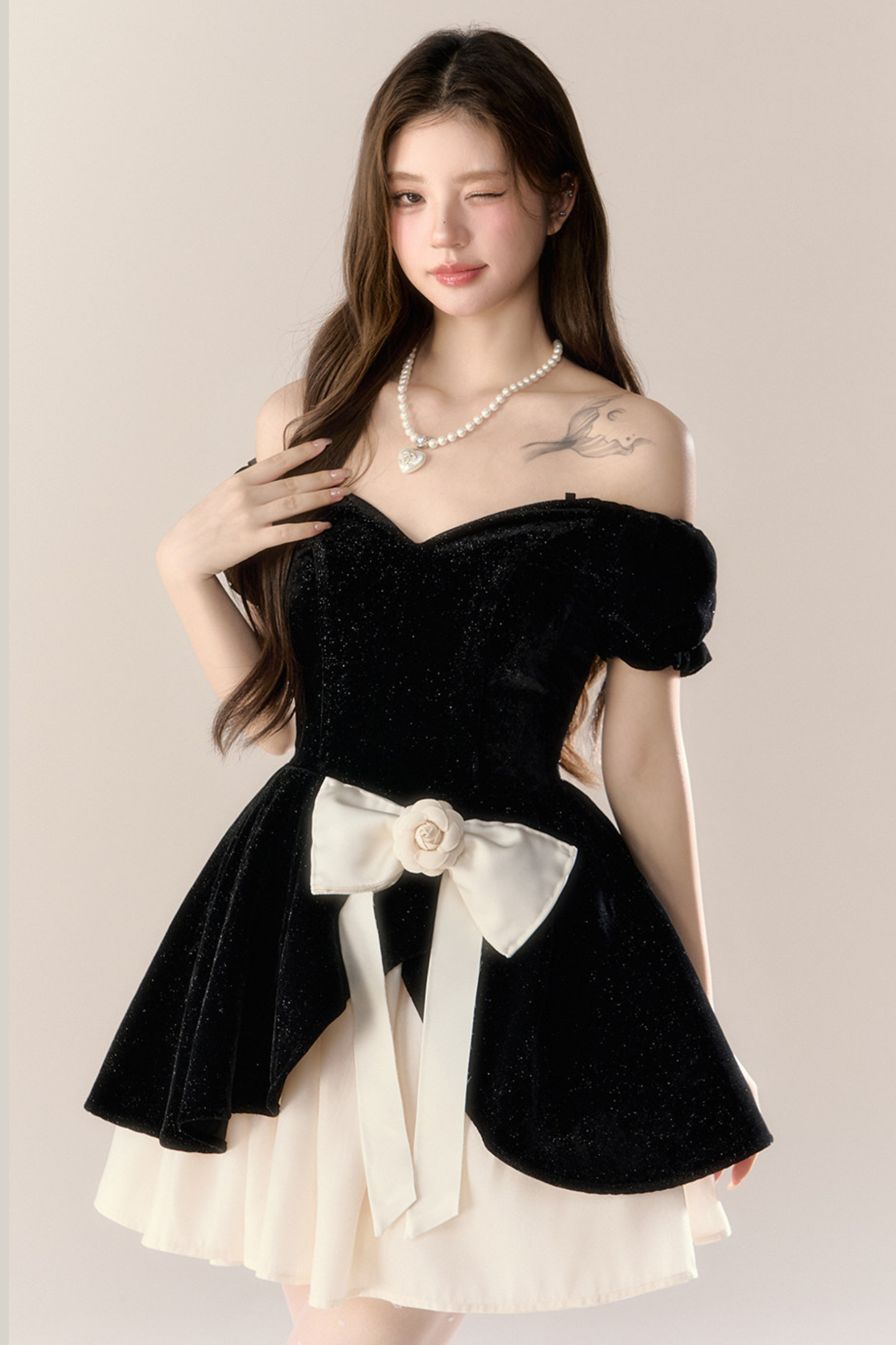 ベルベットシックガーリーフレンチバンケットドレス