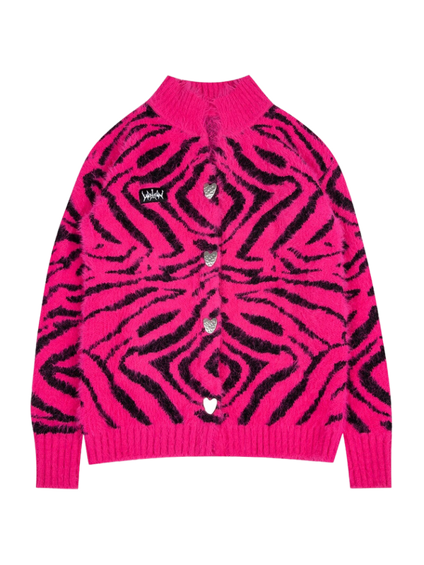 Designed mohair zebra loose knit cardigan