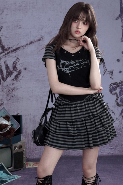 Vestido con capucha a rayas Y2K Punk