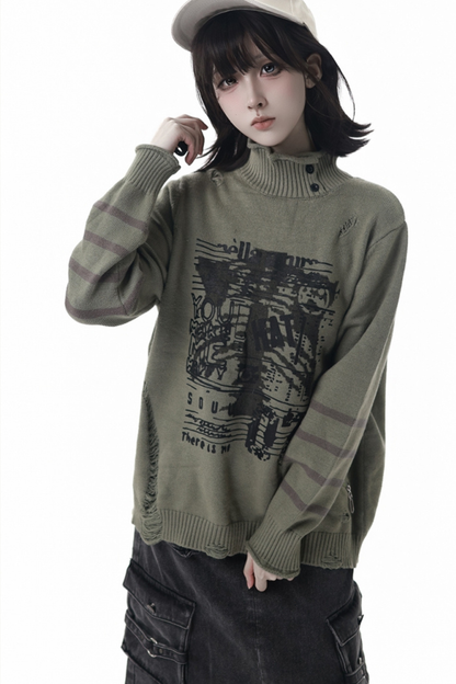 ストライプパッチワークデザインセーター