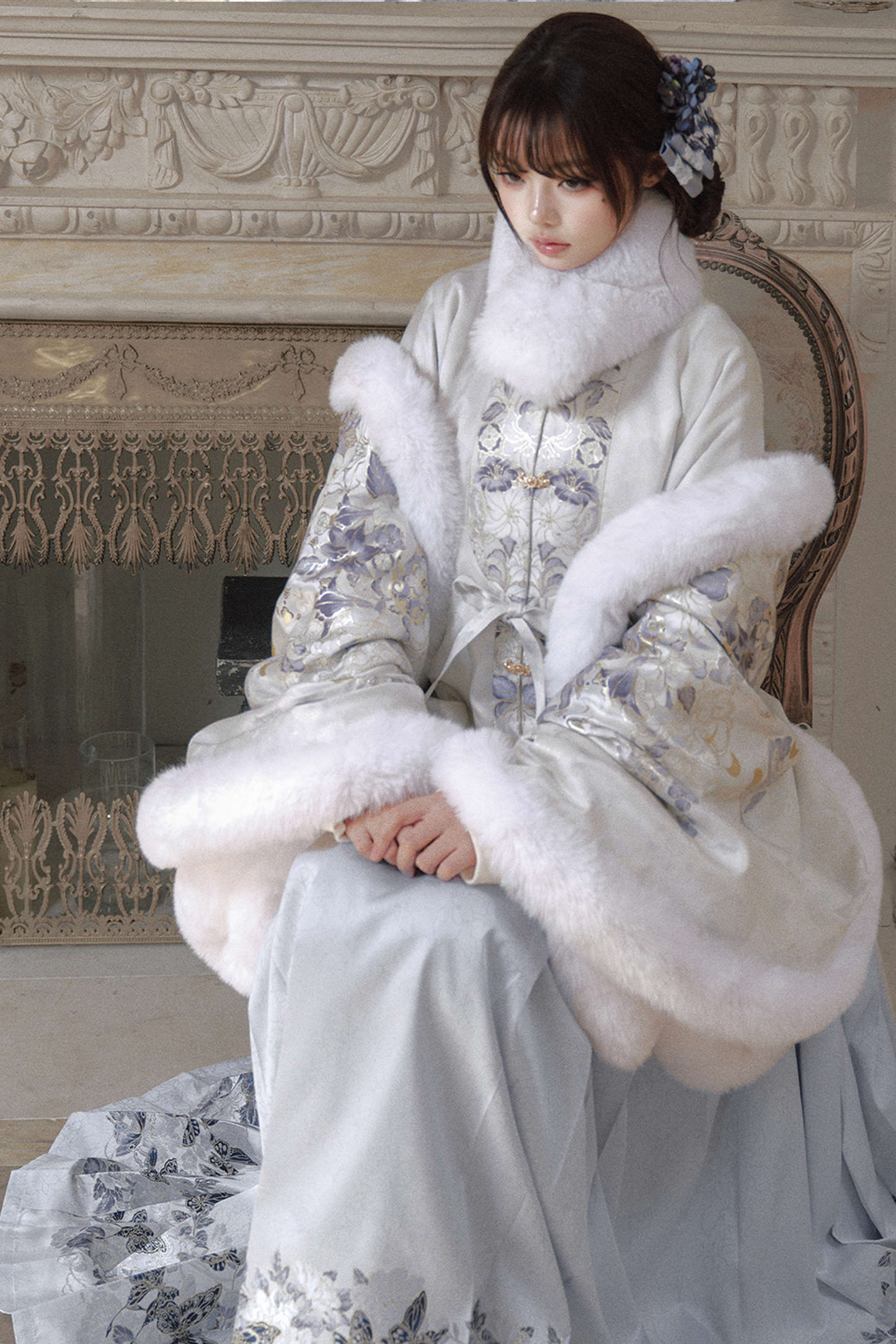 China Snow Fleece Jacket + Fur Shawl + Skirt
