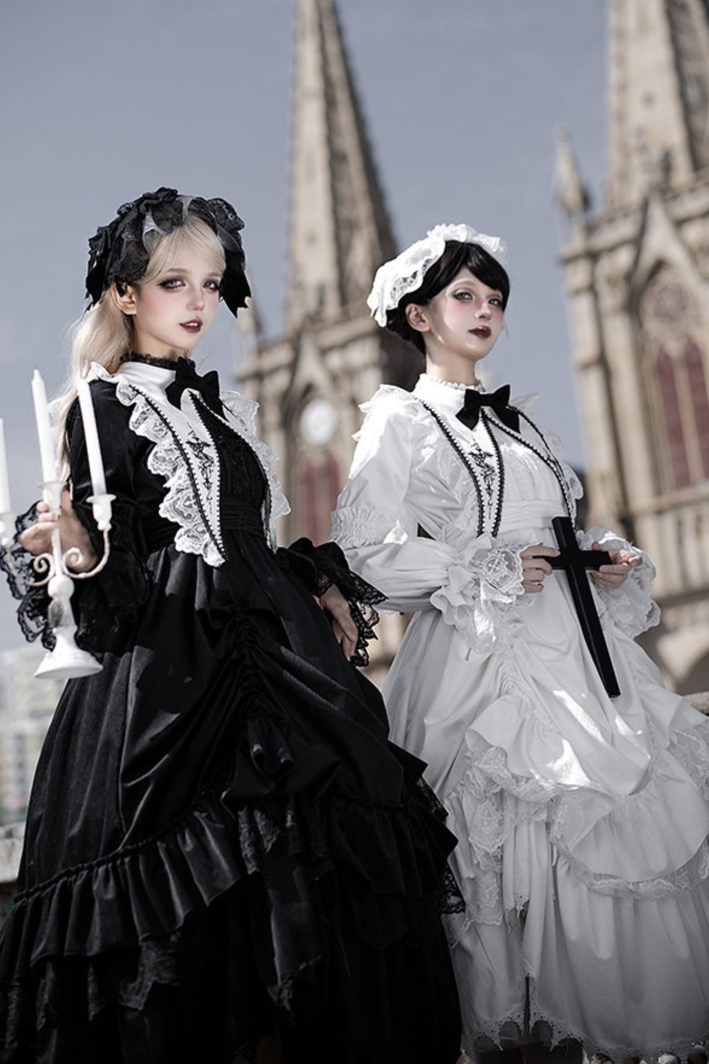 Gothic Doll Multi-Tiered Dress + Belt + Fake Collar + Hairband