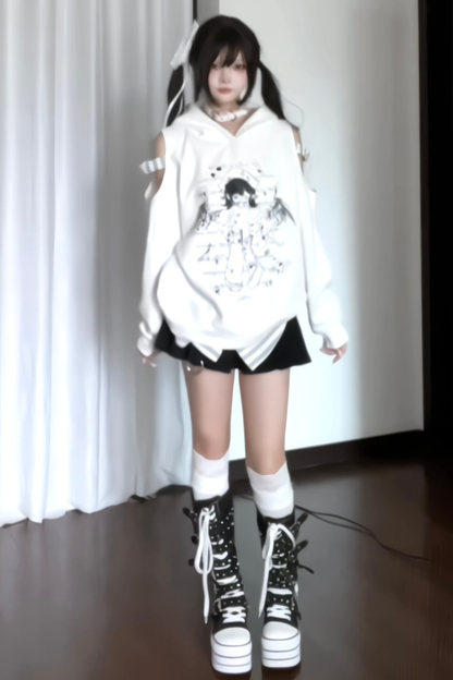 ボーダーうさ耳フードルーズスウェット