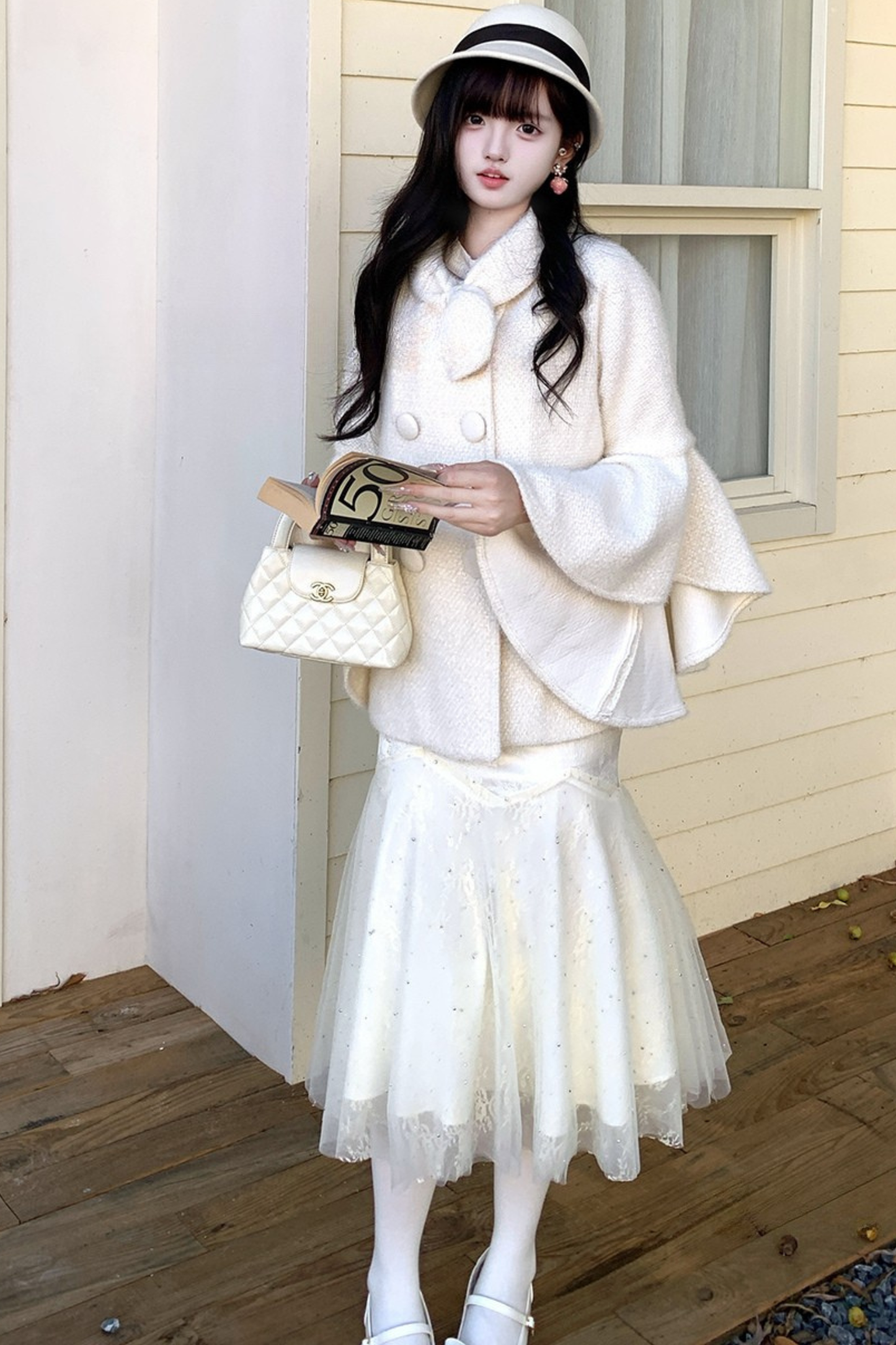 milk white cloak coat