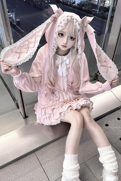 스위트 하트 토끼 후드 프릴 재킷