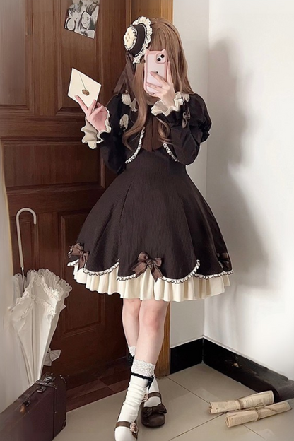 Hazelnut Chocolate Faux Two-piece Dress + Cake Hat