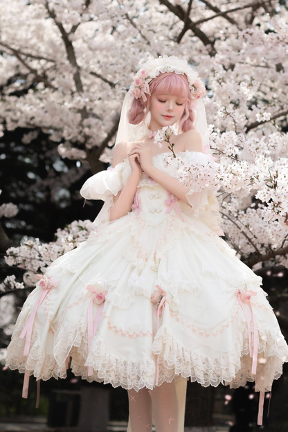 スイートプリンセスドレス+トレーン+ ベール +アクセサリー