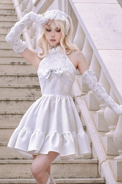 Fairy Pure White Neck Dress