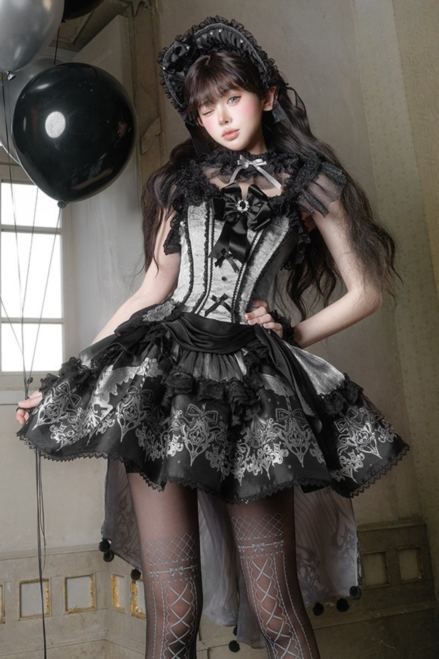 【2月28日予約締切】ダークシルバーレースロリータドレス+BNT+ネックアクセサリー