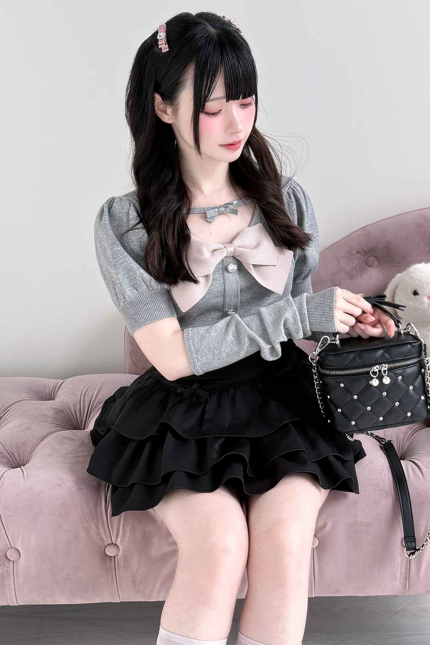 ビッグリボンニットトップス+スカート