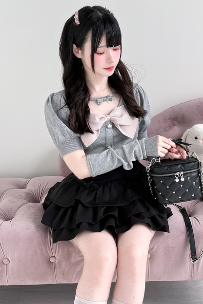 ビッグリボンニットトップス+スカート