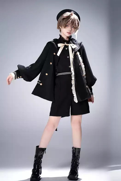 College Style Prince Sailor Collar Jacket Shorts Set + Hat