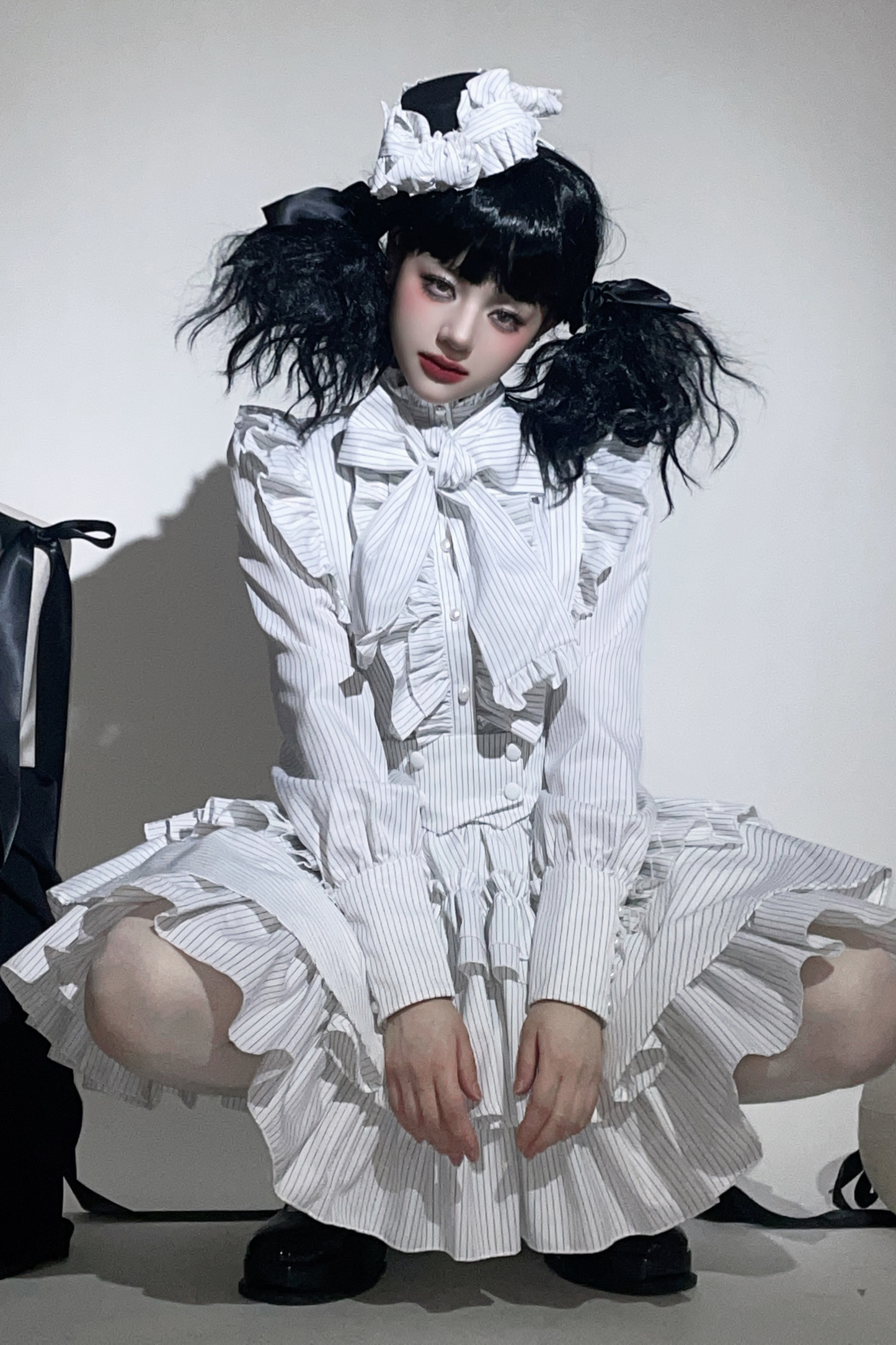 ストライプゴシックロリータシャツ+ケーキスカート