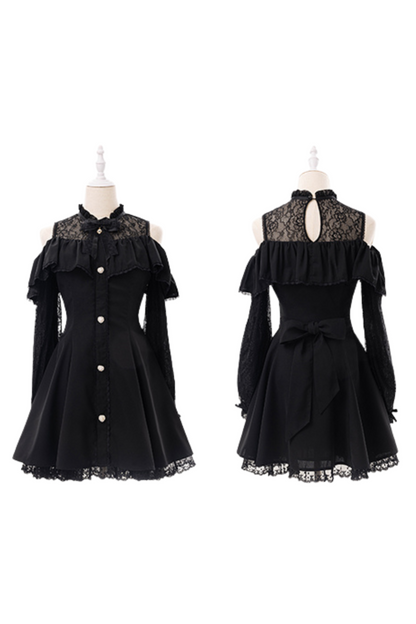 [Reservation product] Race frills off -shoulder dress