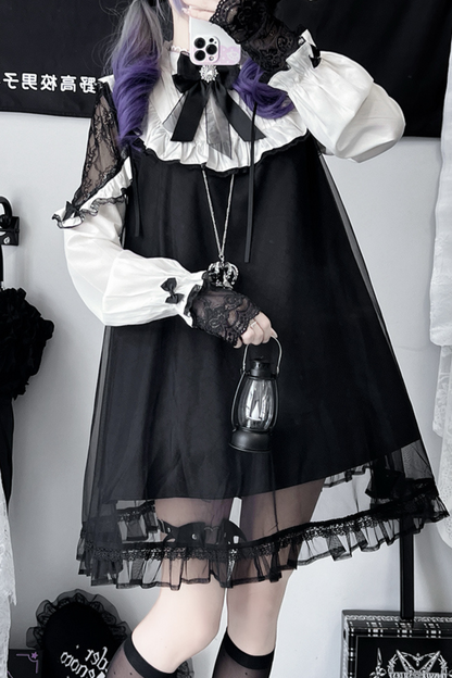 Lace Edge Mesh Splicing Little Black Dress