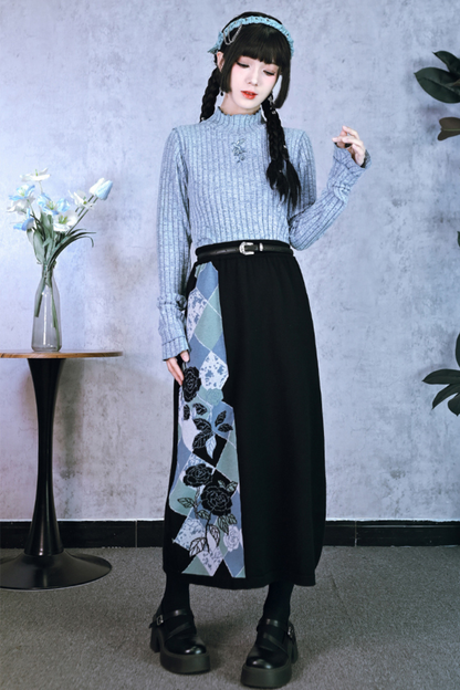 Argyle Flower Cardigan + Asymmetrical Skirt