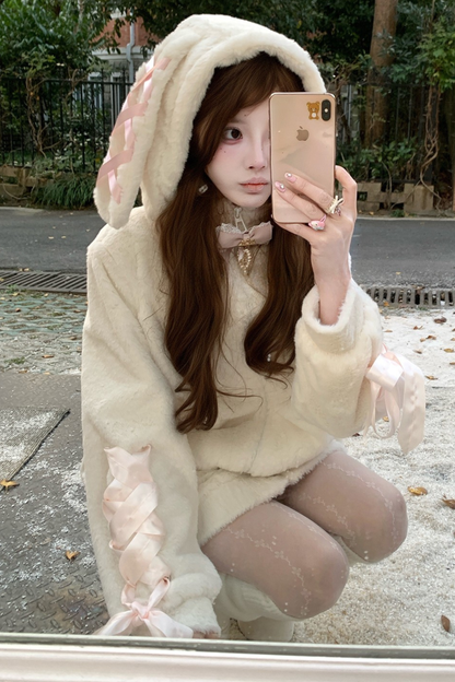 リボンバニーフードジップアップジャケット