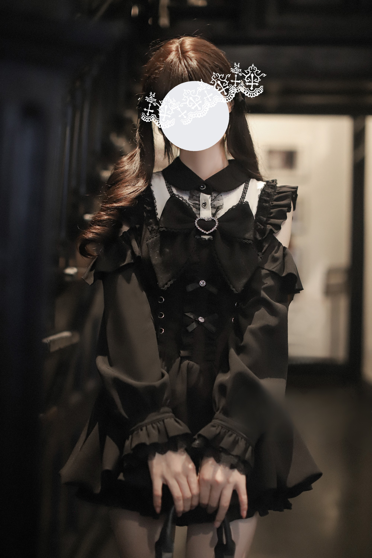 Ribbon Dark Ruffle Dress