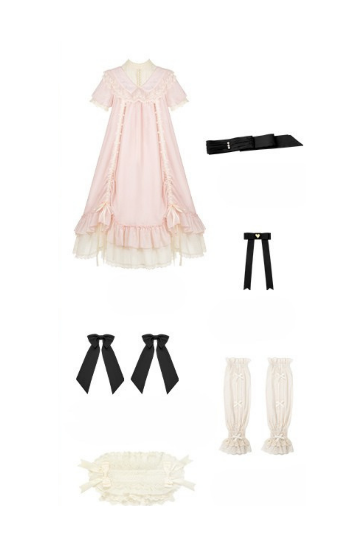 【予約商品】ローズフリルロリータドレス+ドレス＋ベルト＋ブローチ＋リボン＋ヘッドバンド＋スリーブ