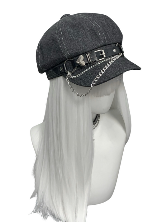 1Gangster Inn Original Subulture Beret Metal Cool Denim Gray Sweet Cool Hat y2k Painter Hat
