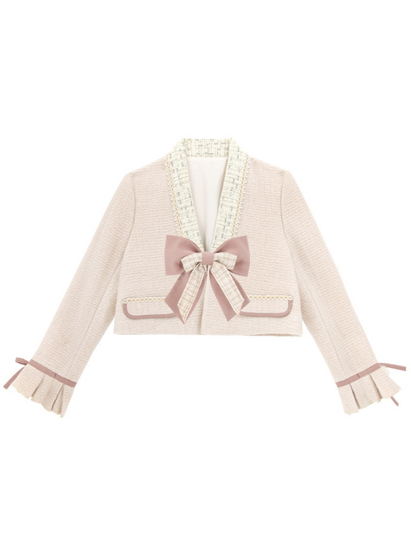 フリルブラウス＋タイトスカート＋ツイードリボンジャケット