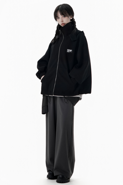 Neutral hooded jacket + coat + top + pants + straps