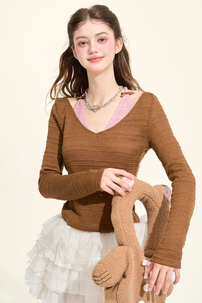 スイートキャメルカラースリムトップス