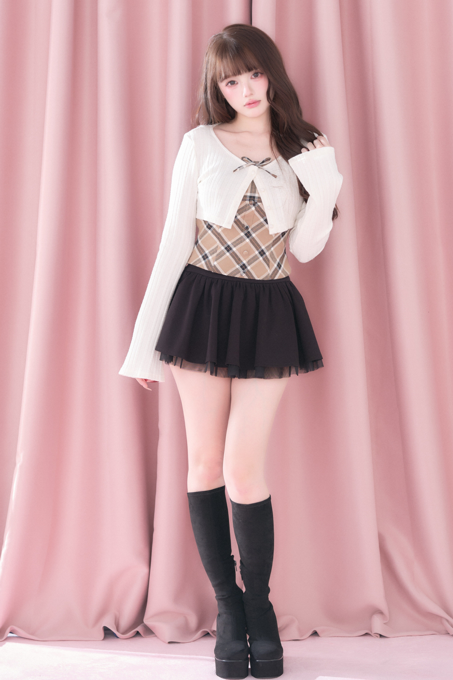 Plaid Camisole + Top + Skirt