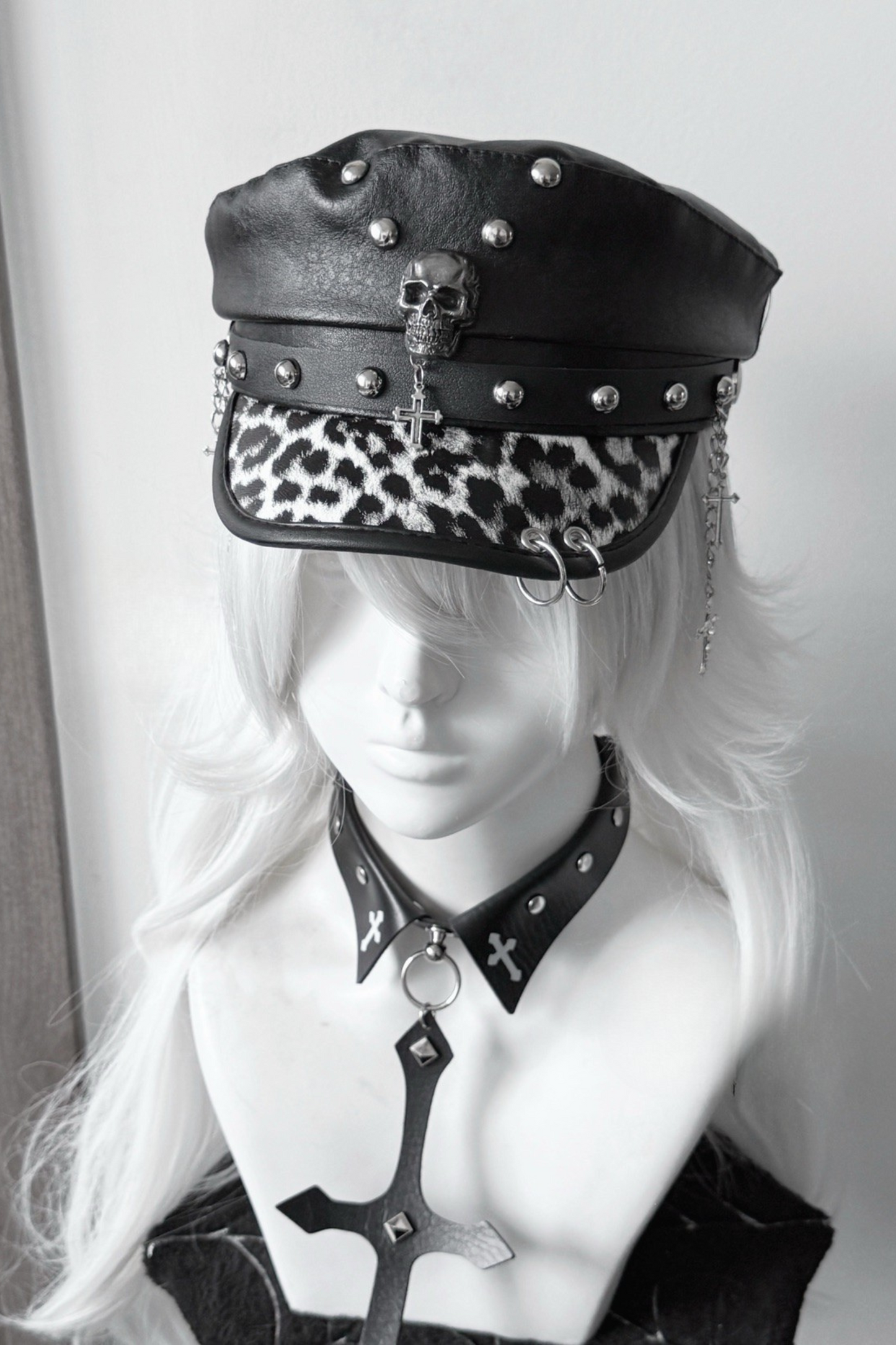 Dark Riveted Y2K Leather Buckle Subculture Cap