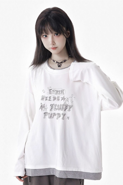 バイカラーパッチワークトップス