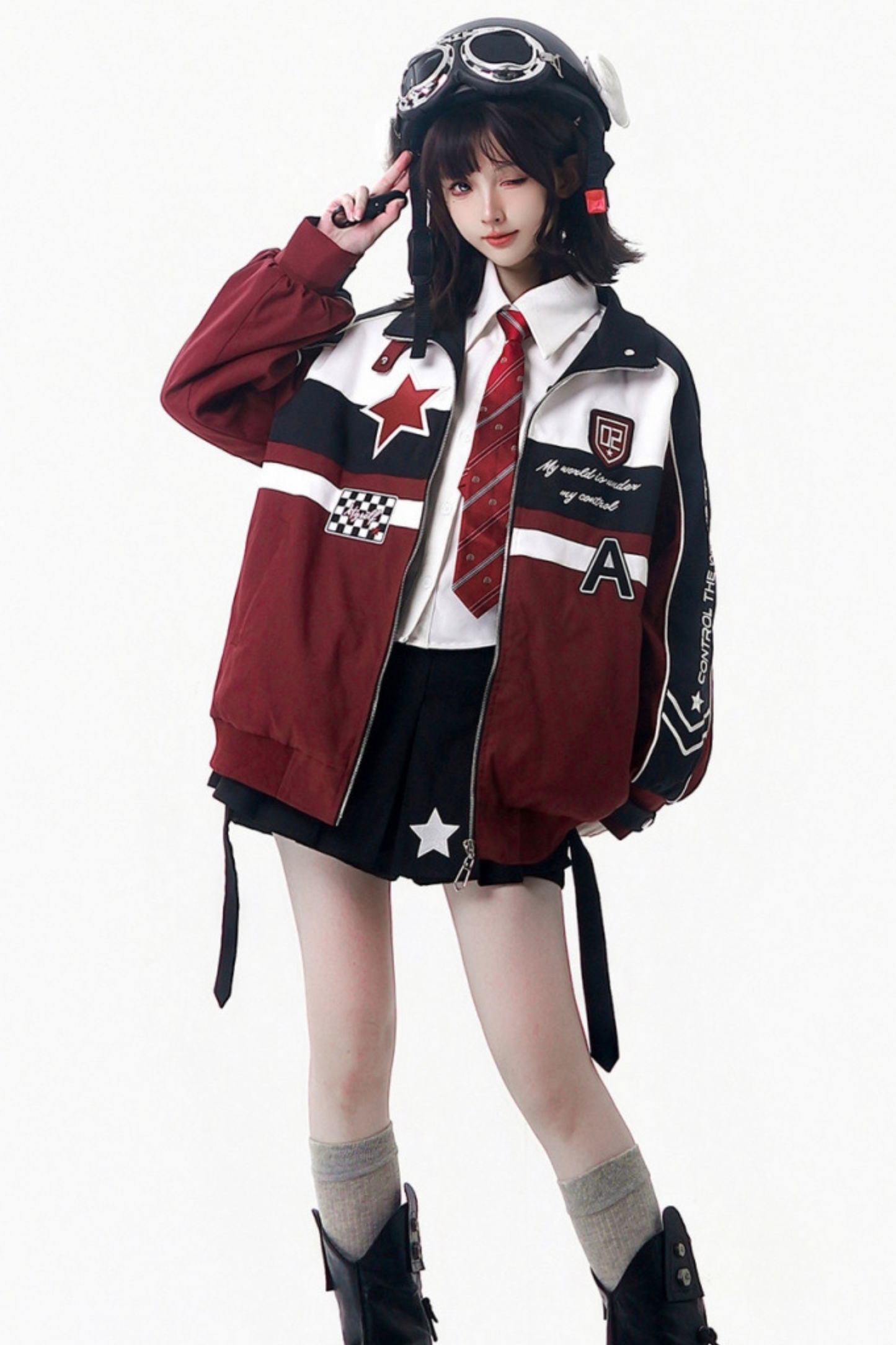 カラーブロックバイカージャケット