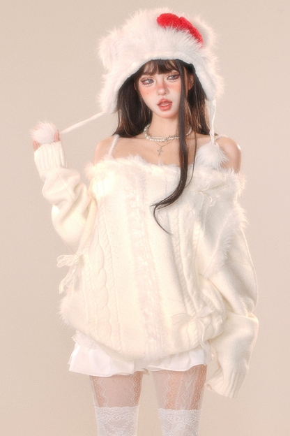 スノーベルベットオフショルダーニット