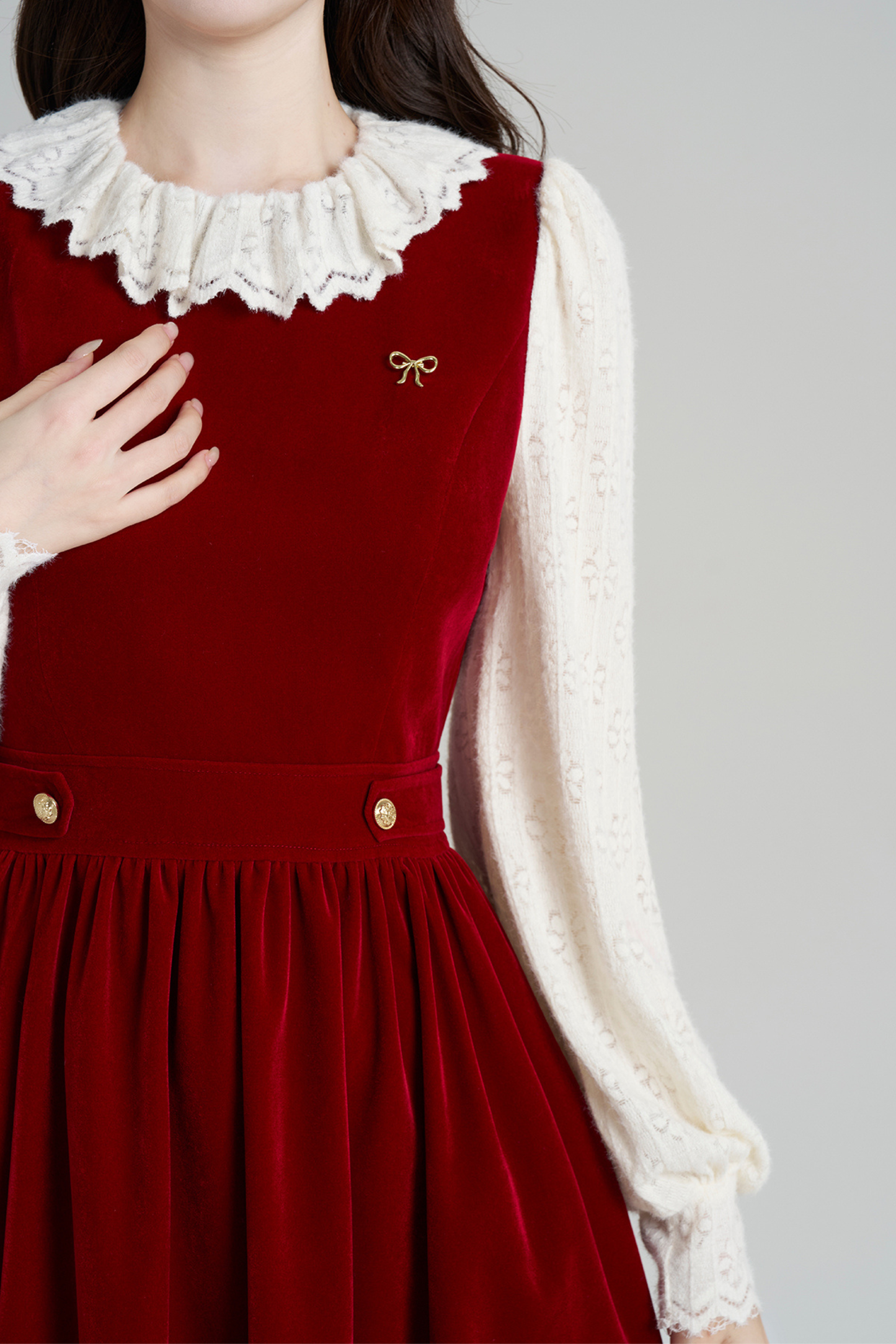 レッドベルベットレトロガーリーフレアドレス