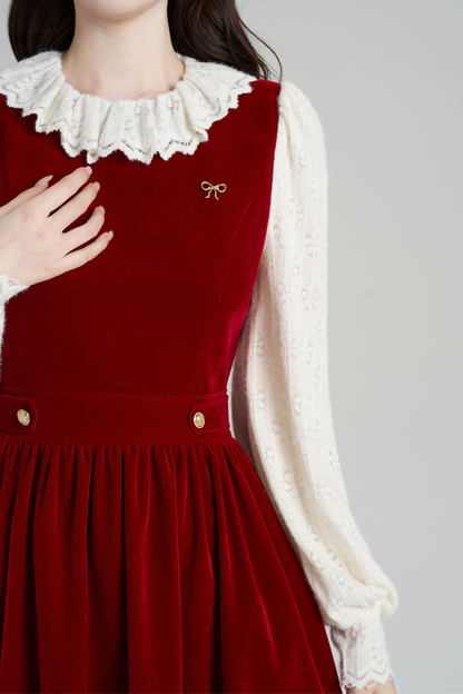 レッドベルベットレトロガーリーフレアドレス