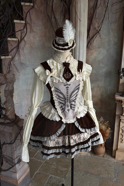 뼈 프린트 벨벳 코르셋 베스트