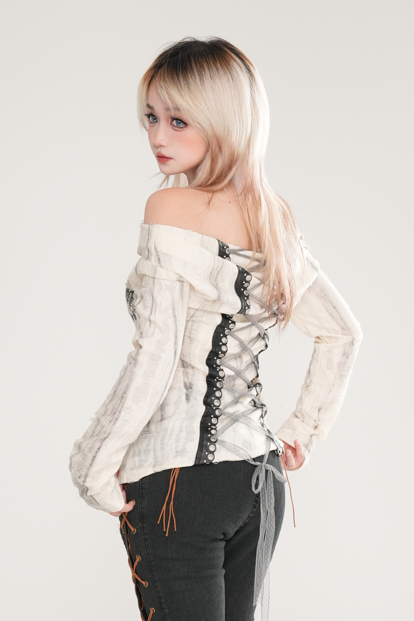 Y2Kバタフライオフショルダートップス