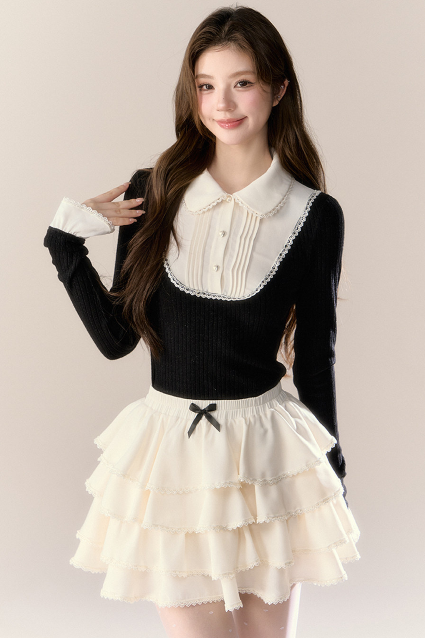 フレンチカレッジトップス+ティアードスカート