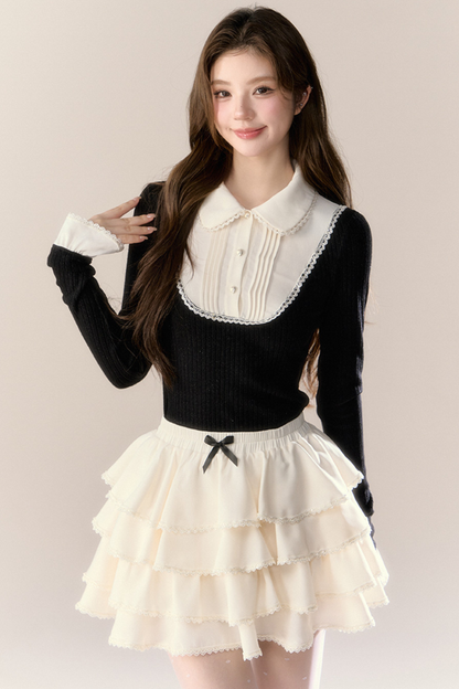 フレンチカレッジトップス+ティアードスカート