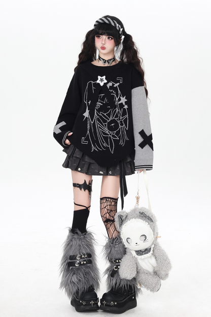 Rabbit Ear Bicolor Loose Sweater