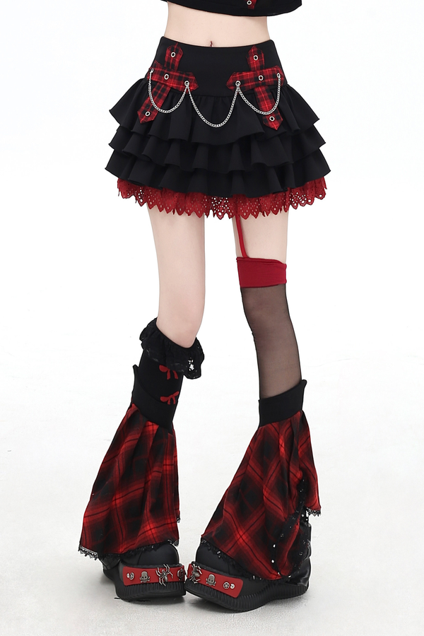 Plaid Chain Tiered Skirt