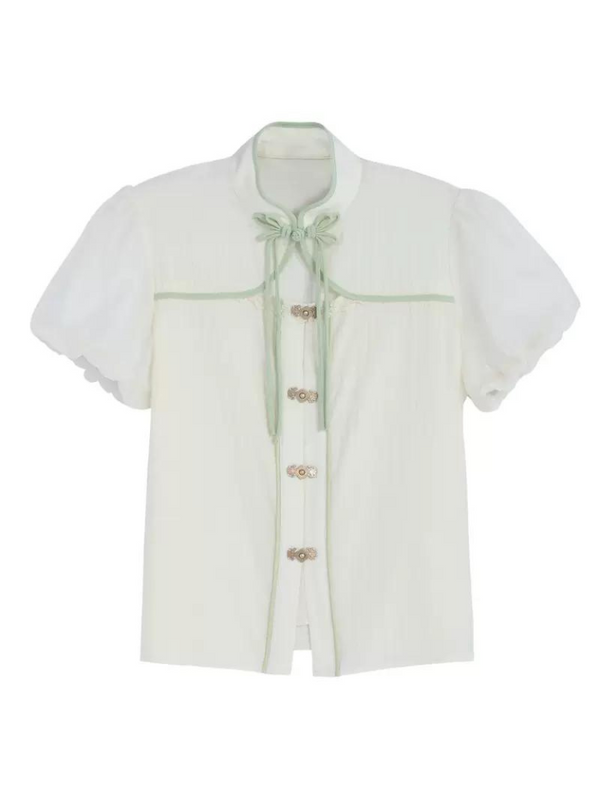 カンフーパンダミントパフスリーブチャイナシフォンシャツスカートセット＋ドレス