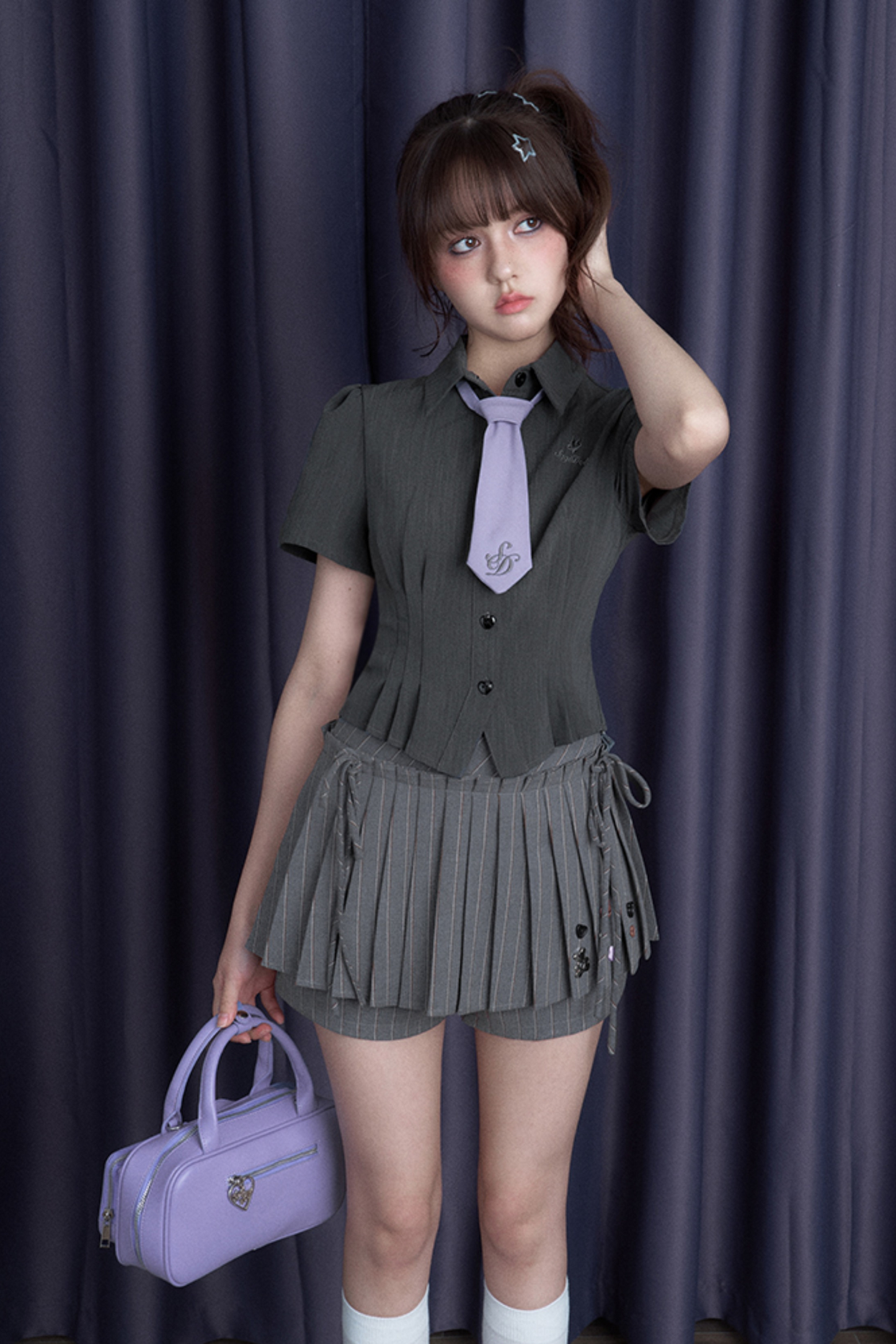 ダークグレーウエストスリムシャツ＋ネクタイ