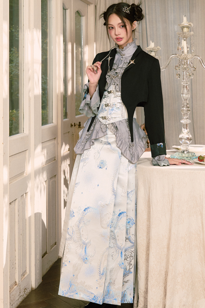 Elegant Chinese shirt + jacket + long skirt