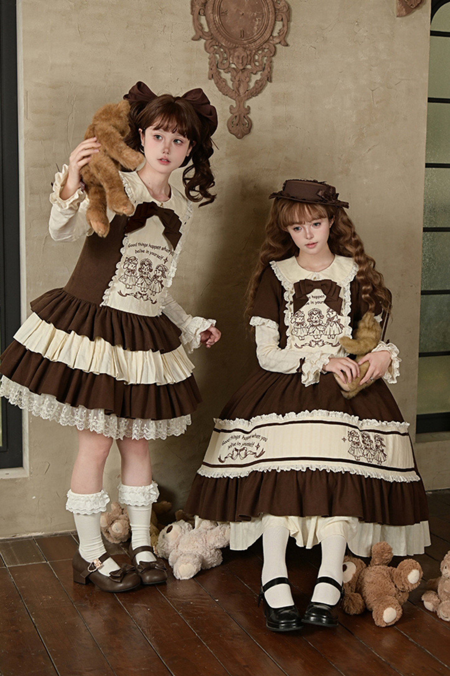 Doll Fairy Tale Lolita Dress + Ribbon Brooch + Belt + 2-way Embroidery Brooch